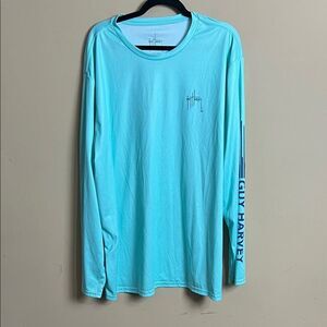 Guy Harvey Aqua Men’s Size XXXL Fishing Scene Long Sleeve T-Shirt